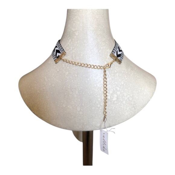 ettika NWT Boho Chic Black and White Print with Gemstones Trendy Choker Necklace - Picture 6 of 6
